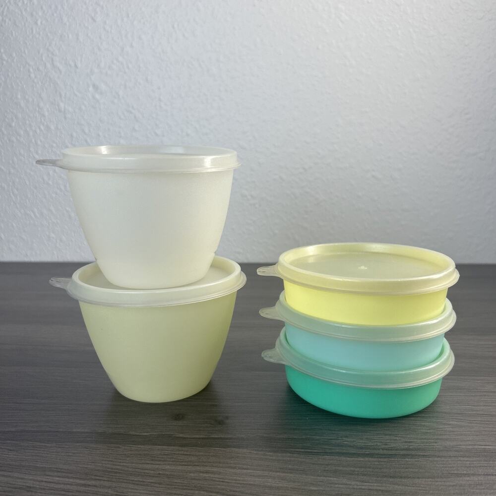 Vintage Tupperware Lot 5 Bowls w Lids #148 #1286 Little Wonder 6 Oz USA